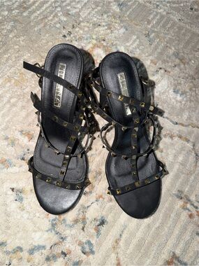 Studded Black Strappy Sandals - BCBG mockup